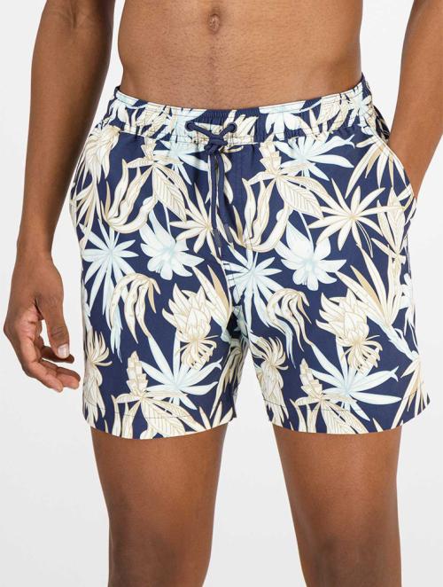 Woolworths Navy Leaf Print Slim Fit Mid Length Swim Shorts