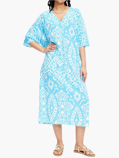 Woolworths Blue Print V-neck Kaftan Midi Dress