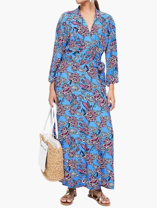 Woolworths Blue Print V-neck Wrap Maxi Dress