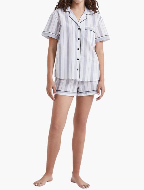 Woolworths Charcoal Striped Cotton Pyjama Set