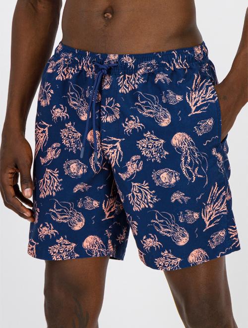 Woolworths Navy Aquatic Print Slim Fit Longer Length Swim Shorts