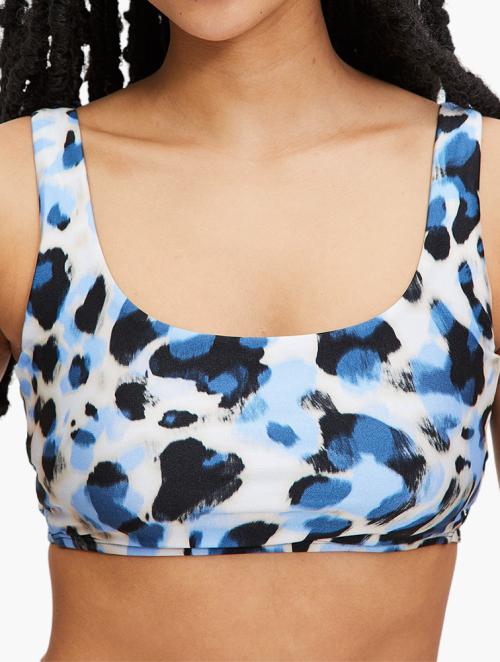 Woolworths Blue Animal Print Cut-out Bikini Top