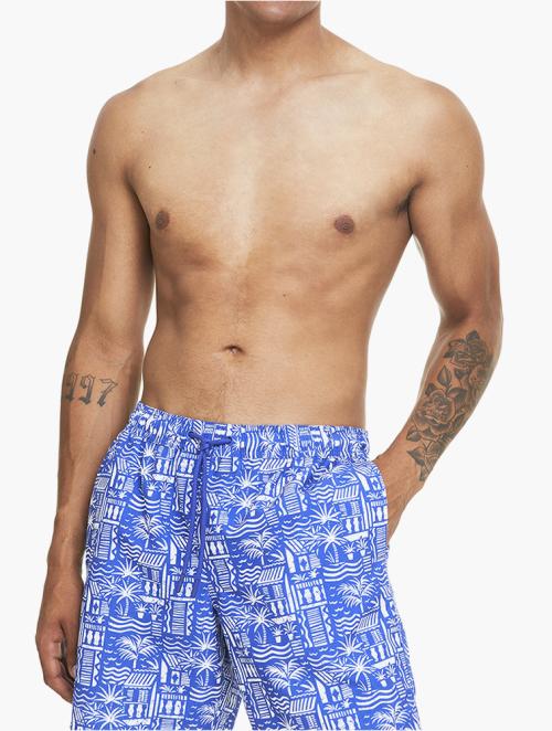 Woolworths Blue Summer Print Slim Fit Longer Length Swim Shorts