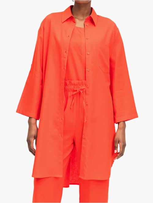 Woolworths Orange Longline Tab Sleeve Linen Blend Shirt