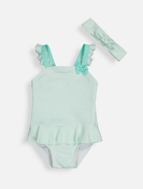 Woolworths Aqua Textured Stripe Swimsuit & Headband Set