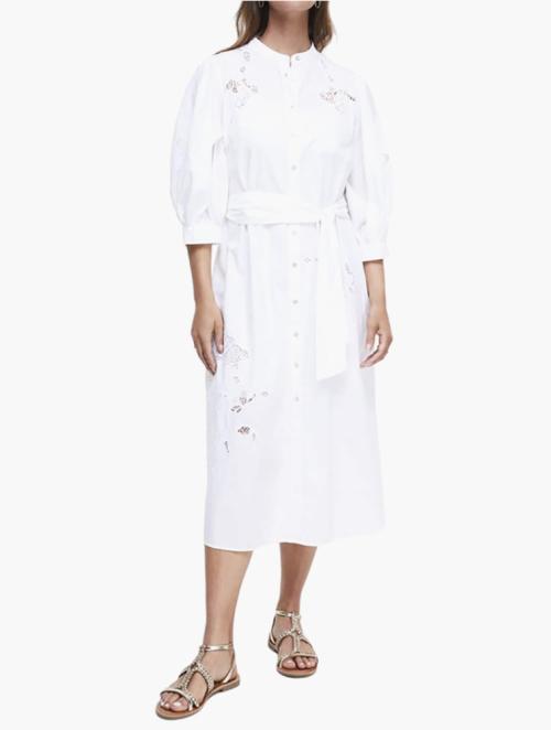 Woolworths White Crochet Lace Inset Poplin Midi Shirt Dress
