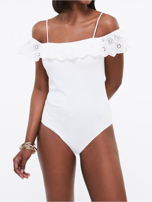 Woolworths White Broderie Anglaise Frill Off Shoulder Bodysuit