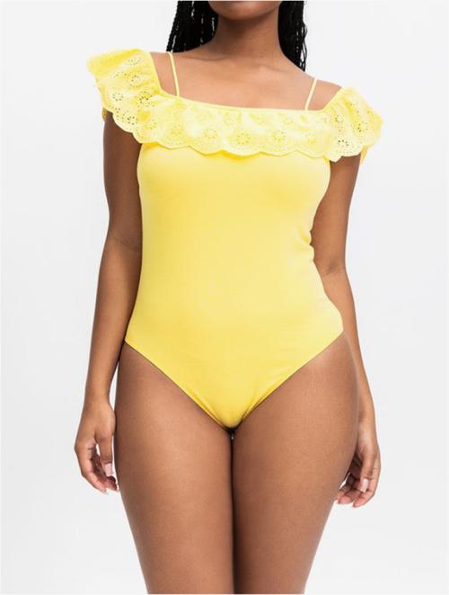 Woolworths Yellow Broderie Anglaise Frill Off Shoulder Bodysuit