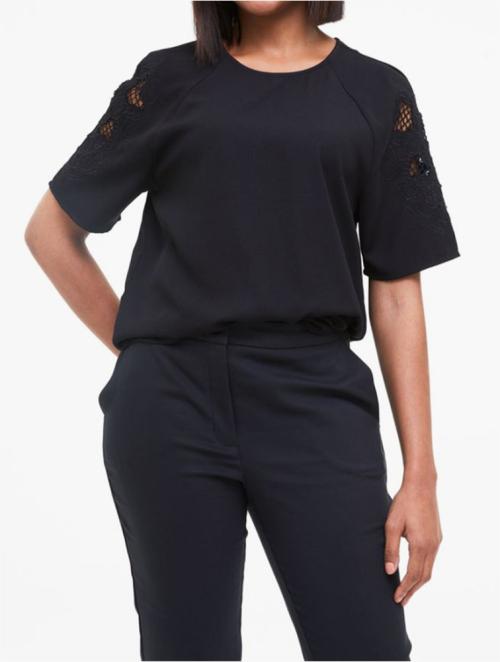 Woolworths Black Lace Inset Bell Sleeve Blouse