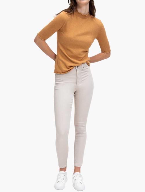 Woolworths Camel Ruffle Turtleneck Knit Top