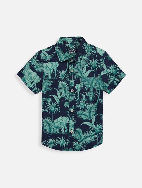 Woolworths Navy Tropical Print Cotton Shirt