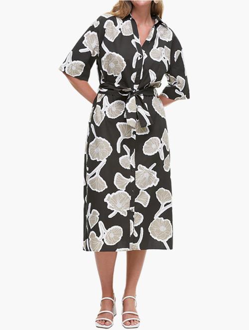 Woolworths Khaki Belted Print Poplin Midi Shirt Dress