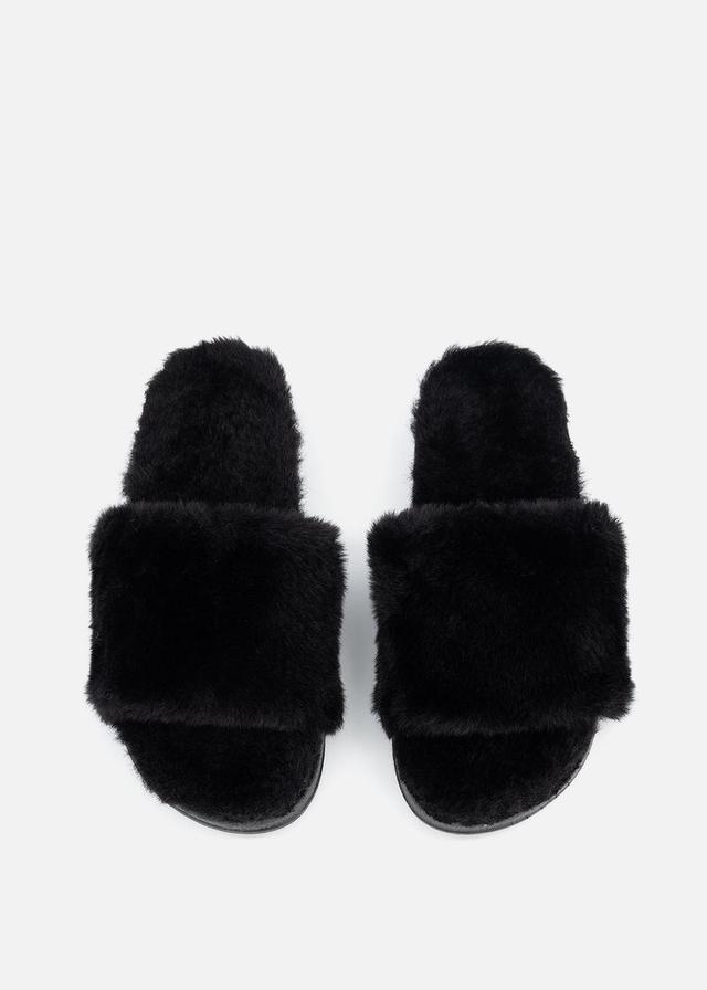 Woolworths Black Platform Fur Slide Slippers