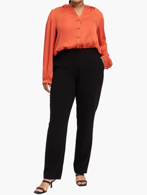 Woolworths Orange & Multi Balloon Sleeve Split Mandarin Satin Blouse