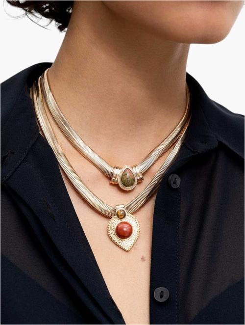 Woolworths Gold Layered Snake Stone Pendant Necklace