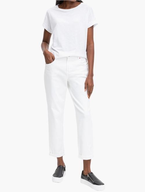 Woolworths White Slub Dipped Hem Tee