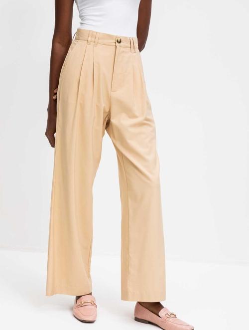 Woolworths Stone Pleat Wide Leg Twill Pants