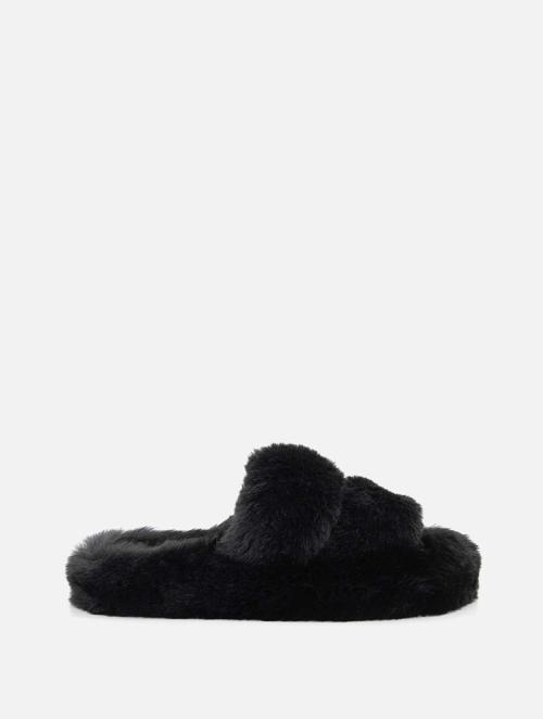 Woolworths Black Faux Fur Double Band Slippers