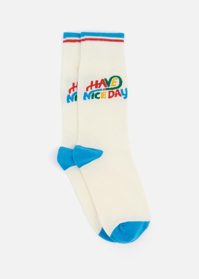 Woolworths White Slogan Cotton Rich Socks