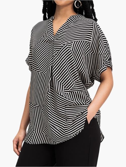 Woolworths Black Print Split Mandarin Viscose Tunic