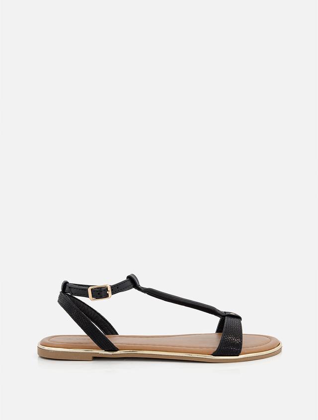 Woolworths Black Metallic Trim T-Bar Sandals