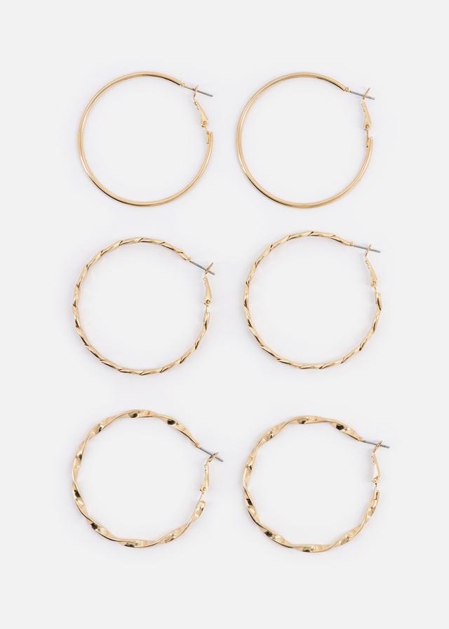 Woolworths Gold Assorted Hoop Earrings 3 Pack