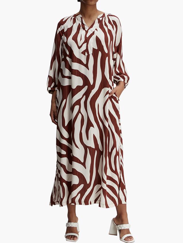 MILADYS Brown Graphic Three Quarter Sleeve Dress
