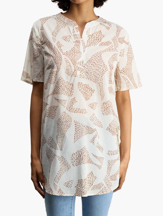 MILADYS Off-White Abstract Henley Opp Tunic Top