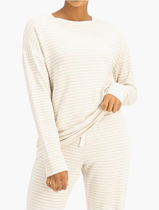 Woolworths Natural Oatmeal Stripe Stretch Viscose Pyjama Top