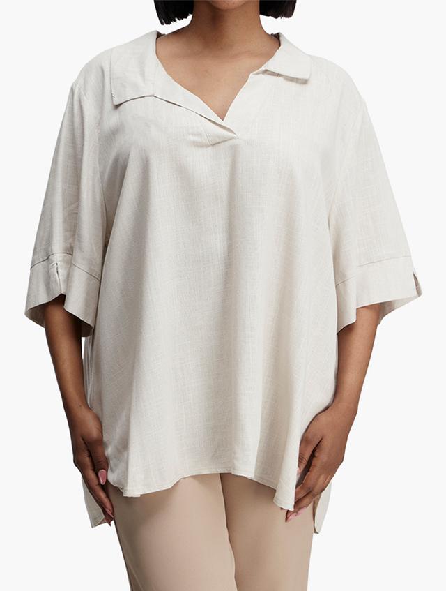 MILADYS Cream Linen Collar Relaxed Fit Blouse