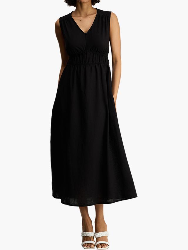 MILADYS Black V-Neck Sleeveless Dress