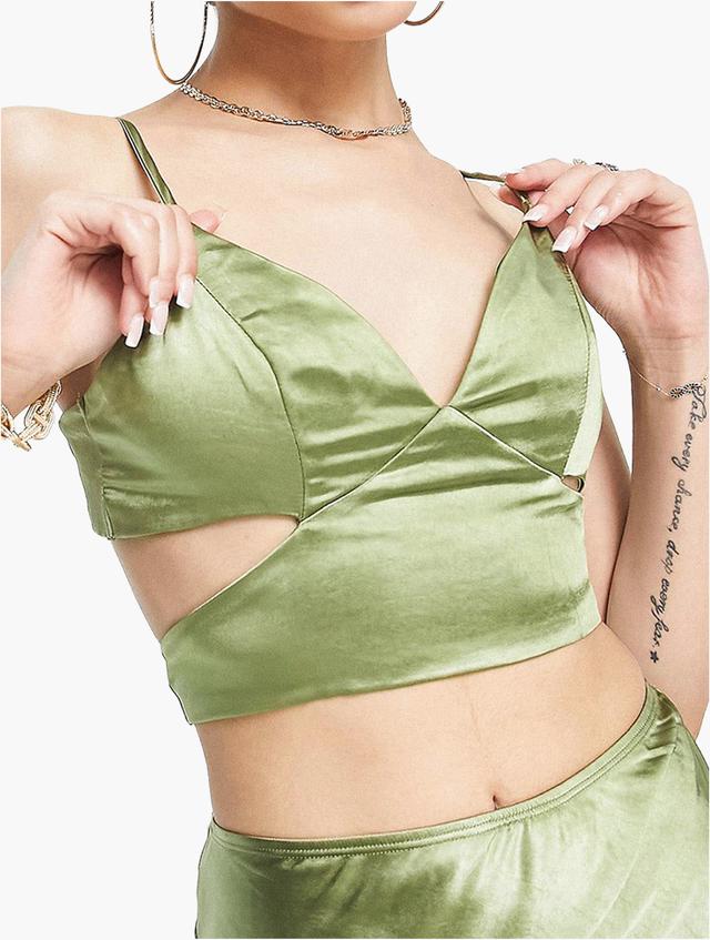Parallel Lines Parallel lines satin tie back crop top in khaki co-ord - KHAKI