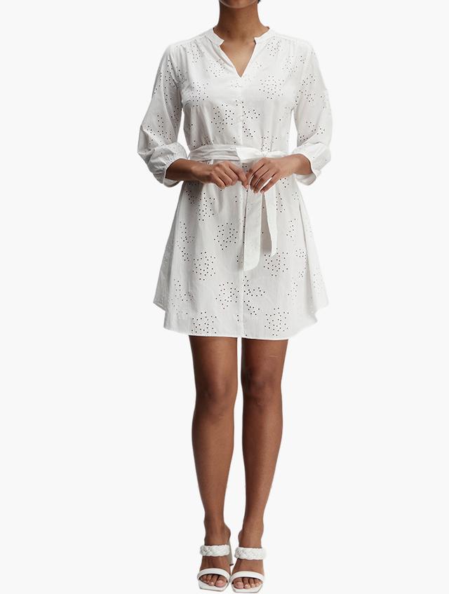 MILADYS White A-Line Tunic Puff Anglaise Dress