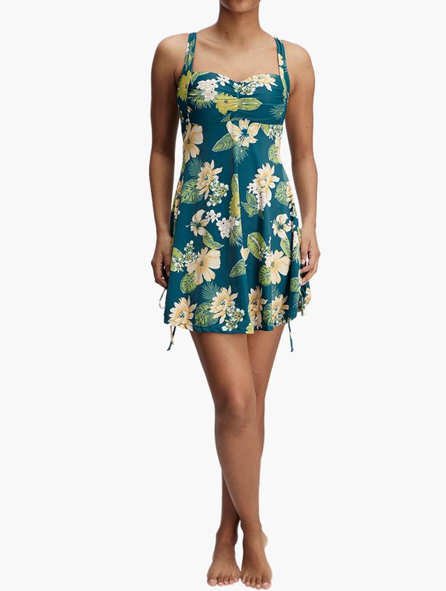 MILADYS Green Floral Ruched Front Swimdress