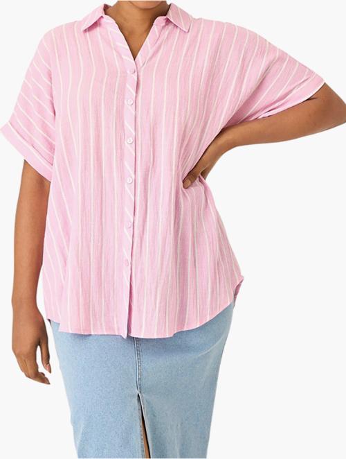 MILADYS Pink Striped Short Sleeve Shirt