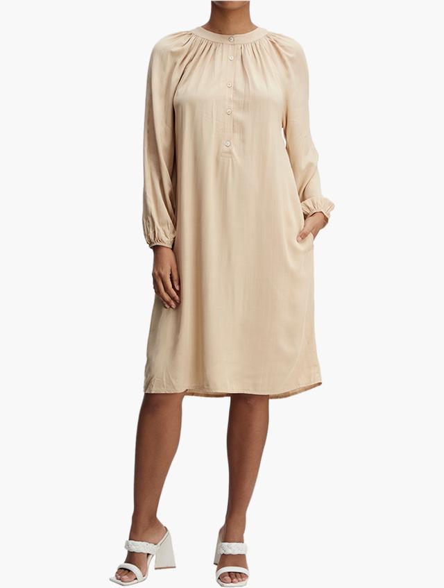 MILADYS Stone Plain Long Sleeve Shift Dress