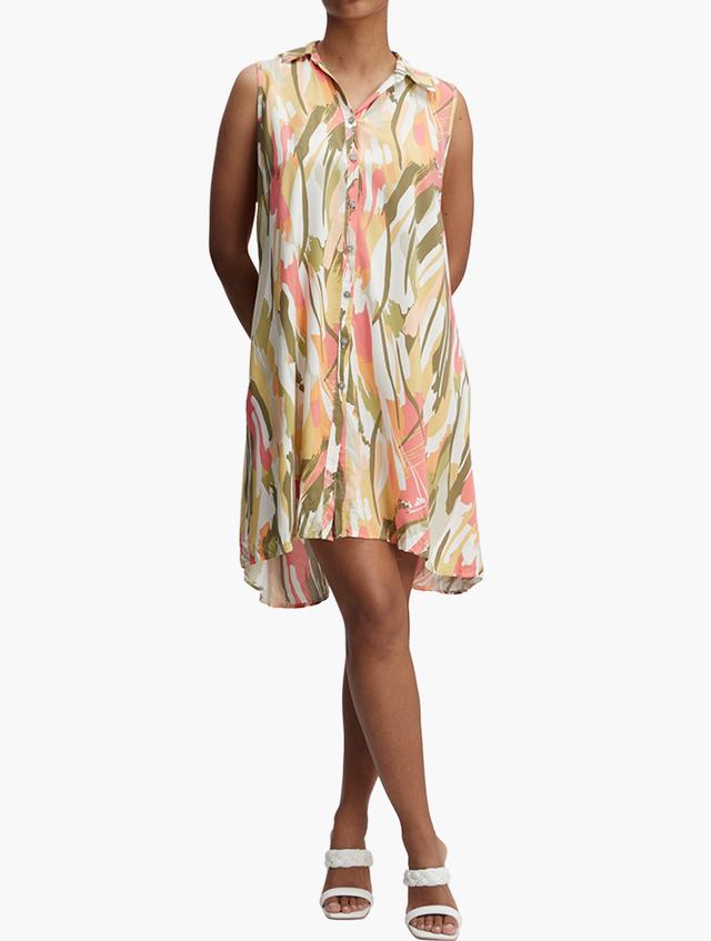 MILADYS Bright Abstract Buttoned-Up Sleeveless Shirt Dress