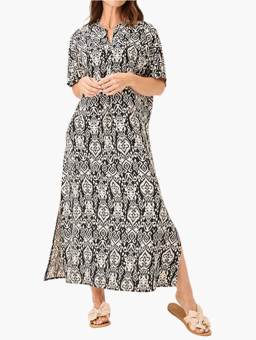 MILADYS Black Printed Short Sleeve Maxi Dress