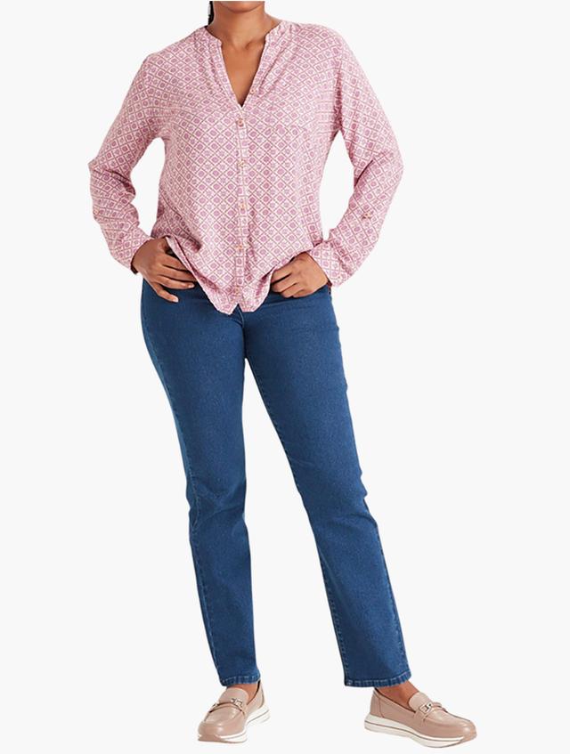 MILADYS Pink Geometric Print Long Sleeve Top