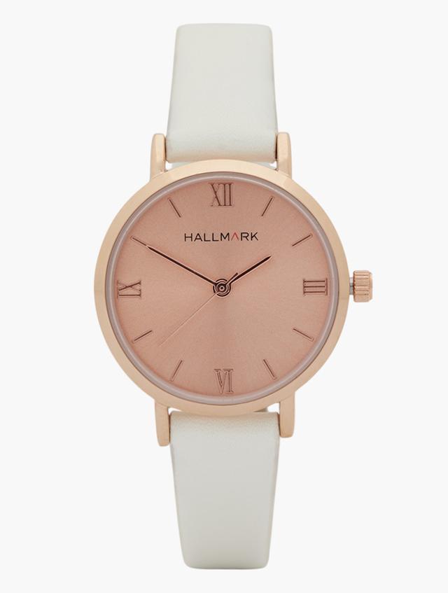 Hallmark Rose Gold Round Case & Oat Milk Pu Leather Strap Watch