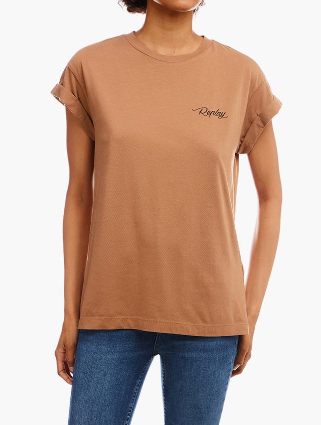 Replay Brown Minimal Logo Cotton T-Shirt