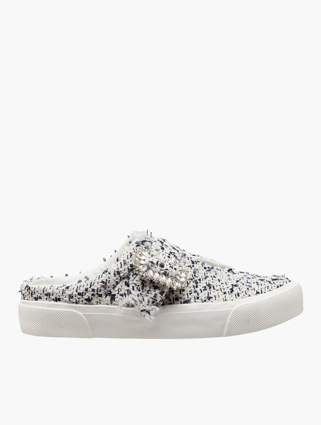 MILADYS Navy & White Tweed Slip Ons