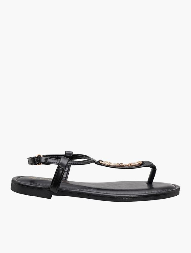 MILADYS Black Thong Flat Sandals
