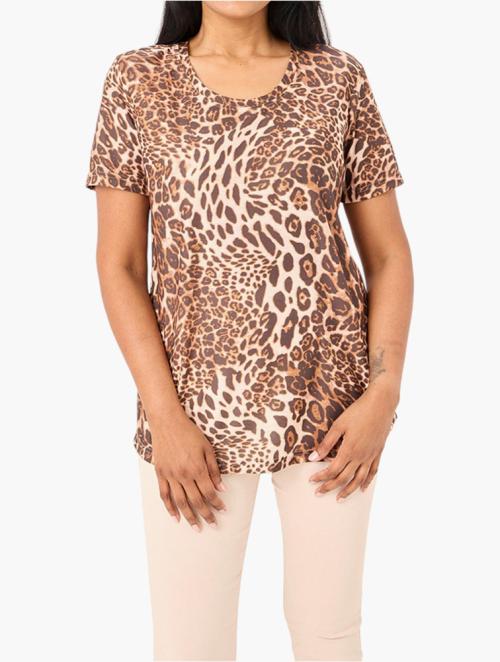 MILADYS Brown Leopard Print Short Sleeve Tee