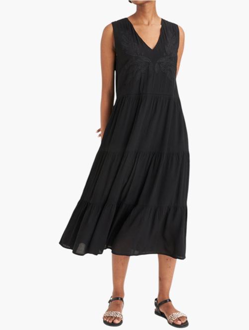 MILADYS Black A-Line V-Neck Sleeveless Dress