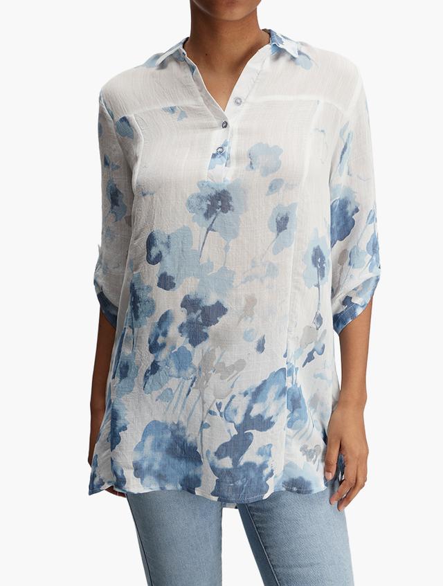 MILADYS White Floral Henley Tunic Top