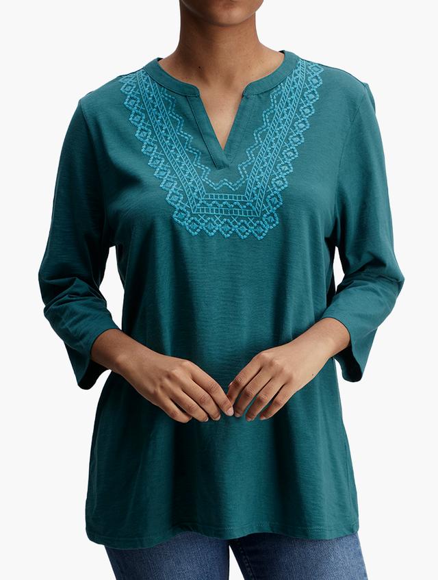 MILADYS Teal V-Neck 3/4 Sleeve Top