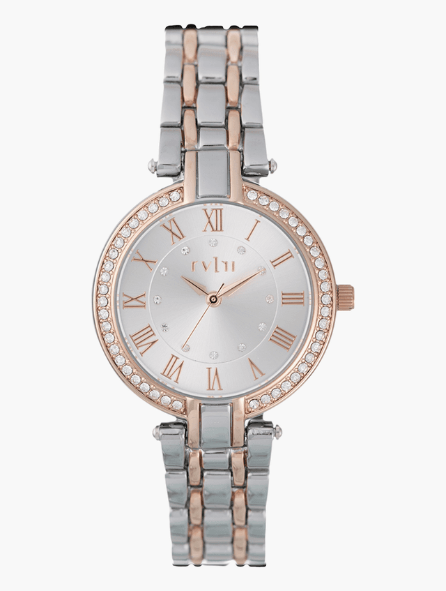 Revlri Silver & Gold 34mm Case Two Tone Metal Band Watch