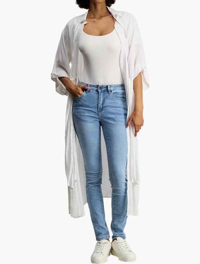 MILADYS White Plain Three Quarter Sleeve Cover Up