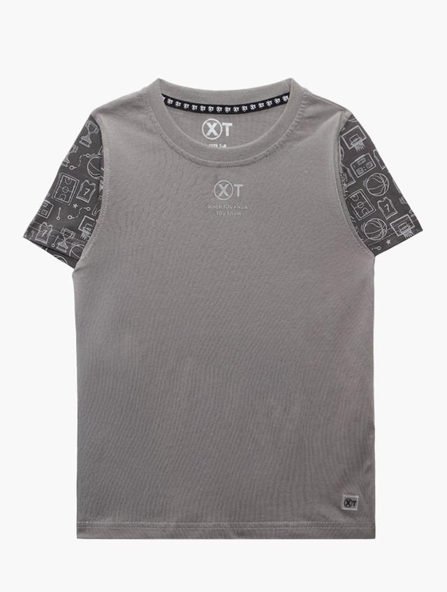 XT Boys Charcoal Printed Short Sleeve Tee